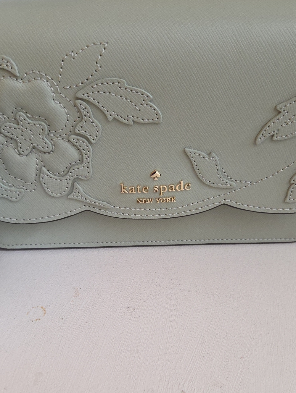 NWOT kate spade Floral Appliqué Leather Crossbody in Sage